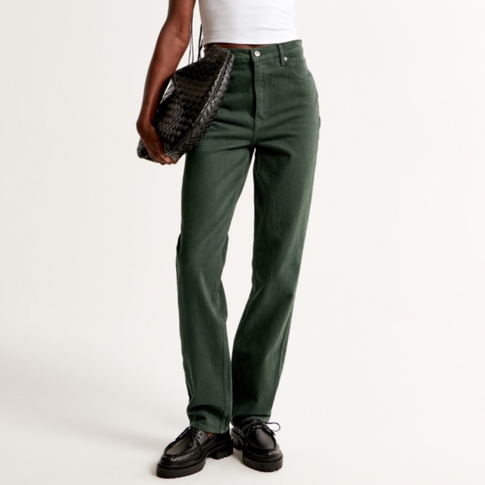 Abercrombie Ultra High Rise 90s Straight Jean Dark Green 24S
